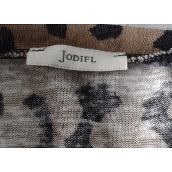 Jodifl Cheetah Print Oversized Knit Top Size S Ruffle Bottom Brown Black Soft - Picture 4 of 6